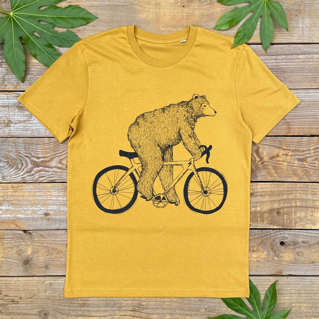 mustard tee with bear