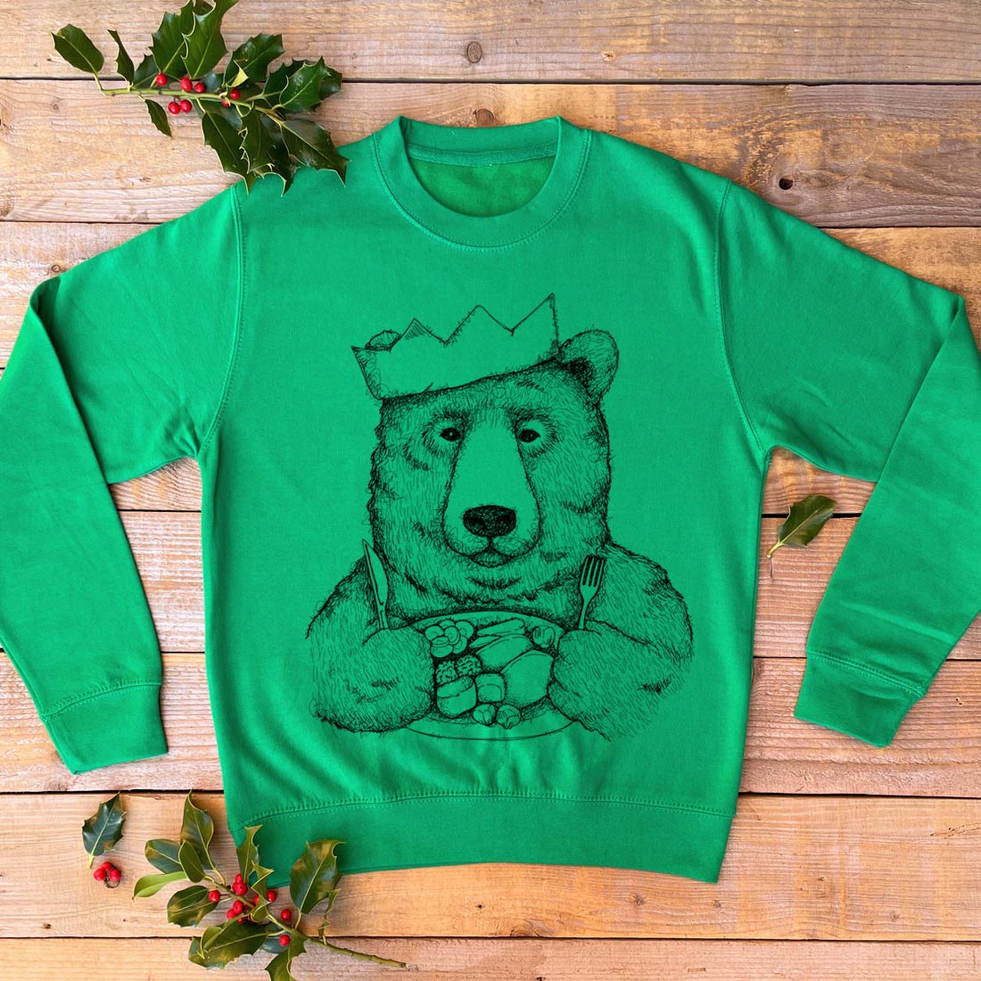 green christmas dinner bear jumper