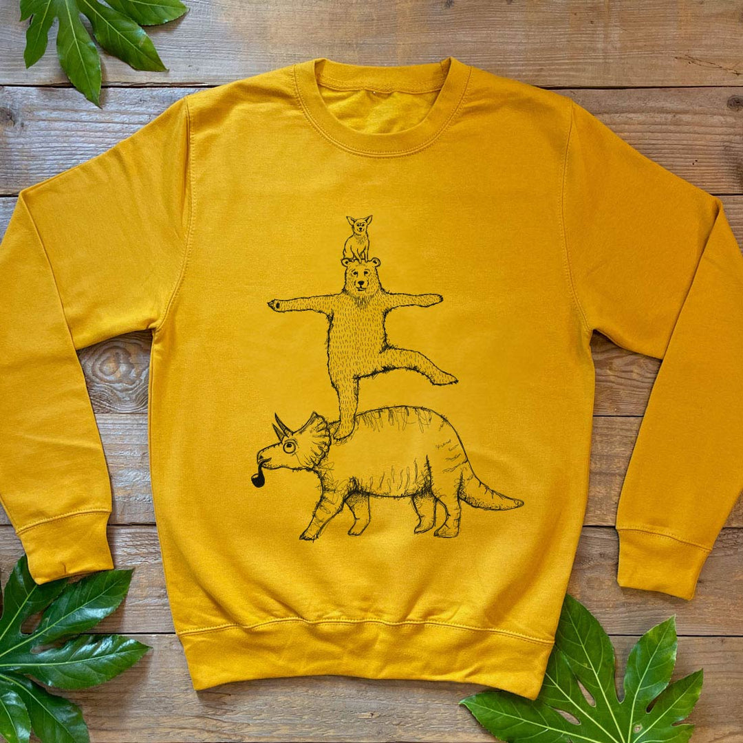 bear and triceratops mustard jumper