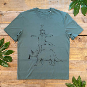 TRICERATOPS AND BEAR MENS TSHIRT