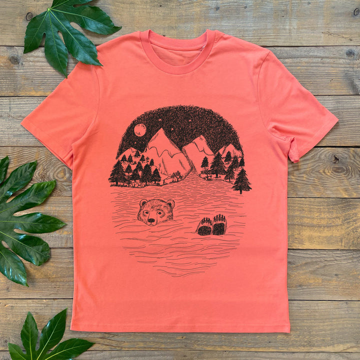 bear swimming in mountains tee