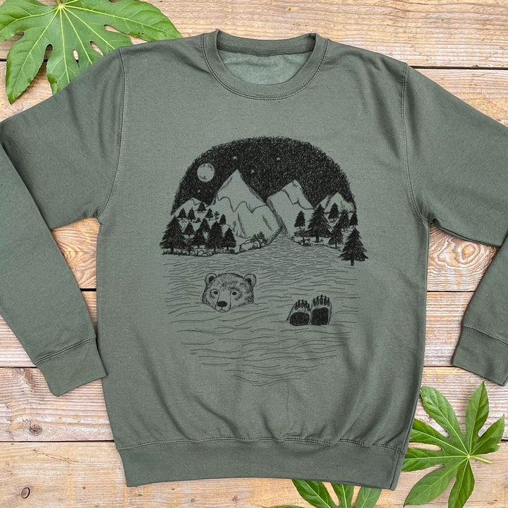 bear swimming design on jumper