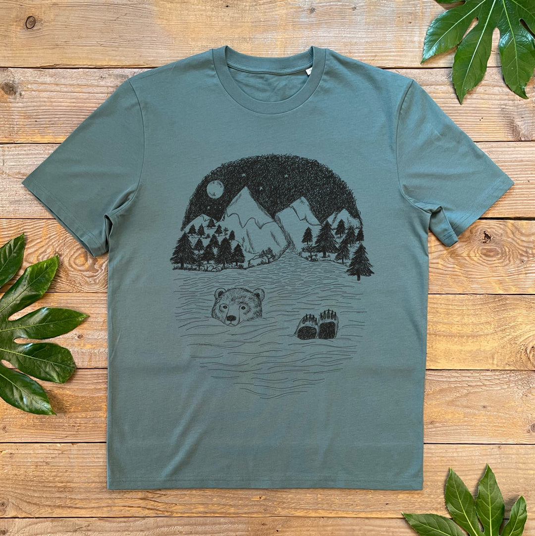 bear swimming tshirt mens