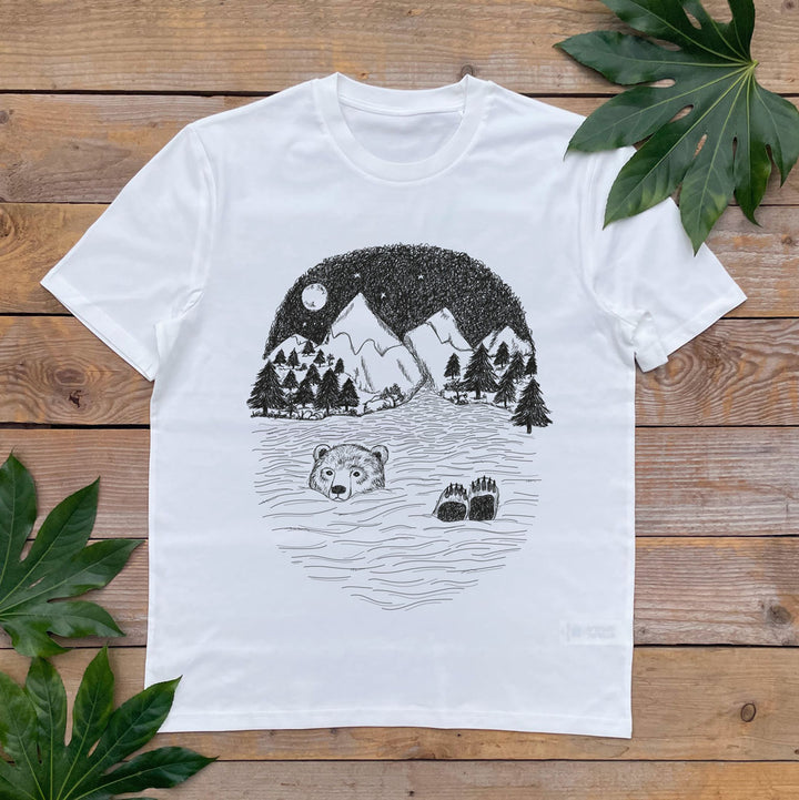 bear swimming white tshirt