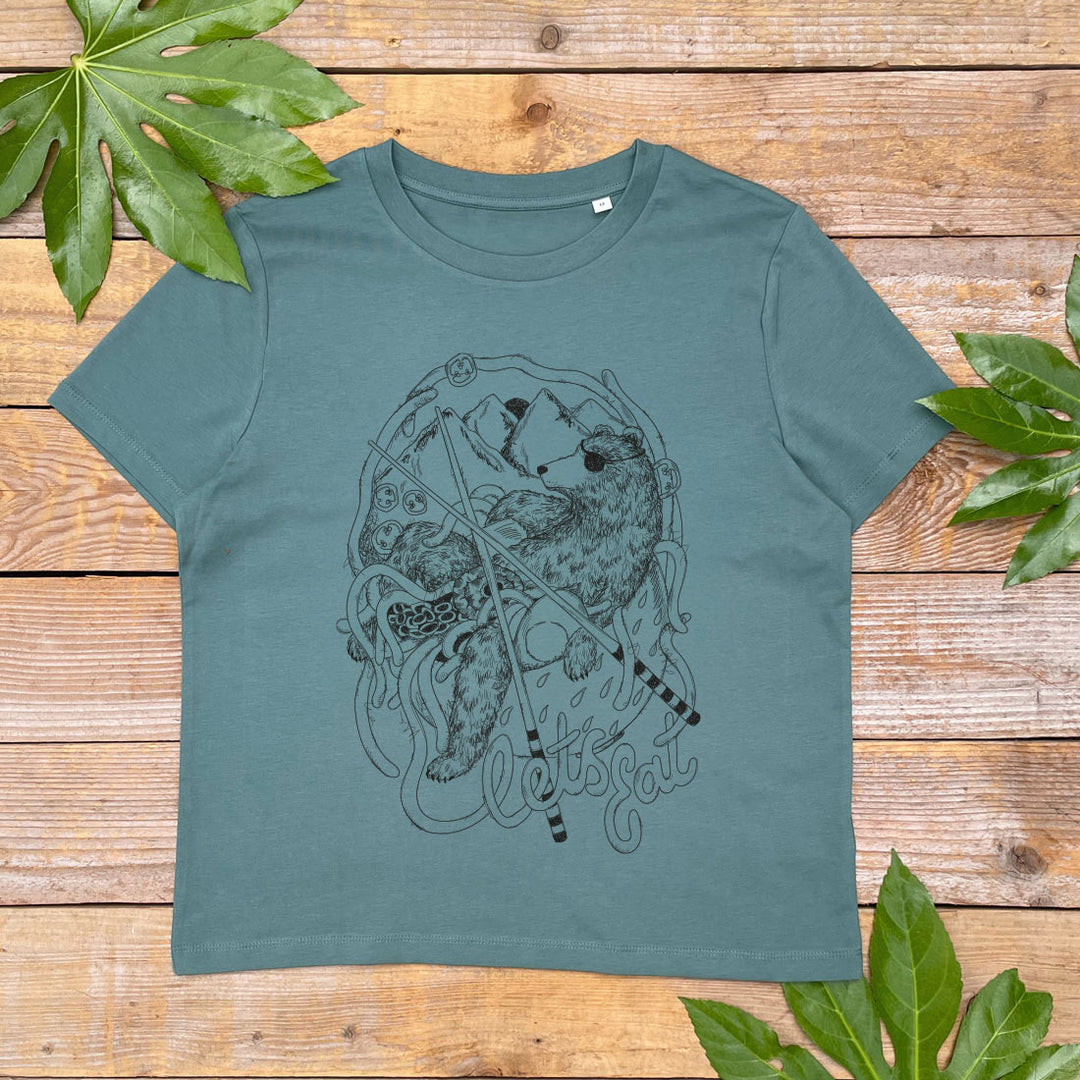 womens tee with bear and ramen