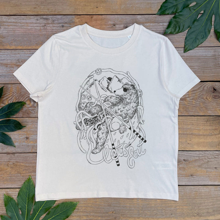 womens tee with bear and noodles design