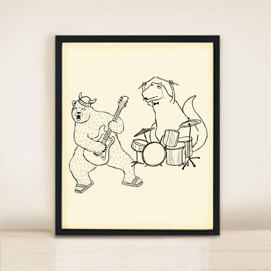 rock bear playing guitar wall poster