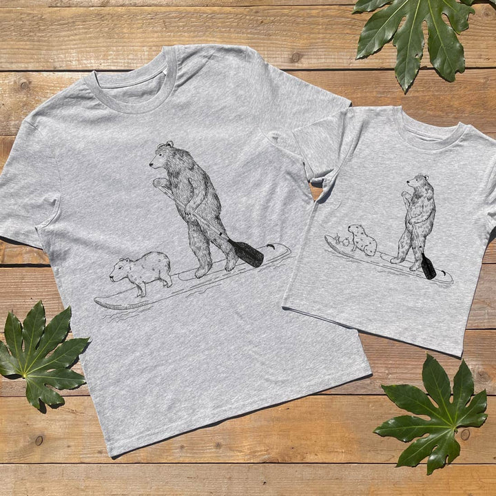 father and child tee set wth bear design