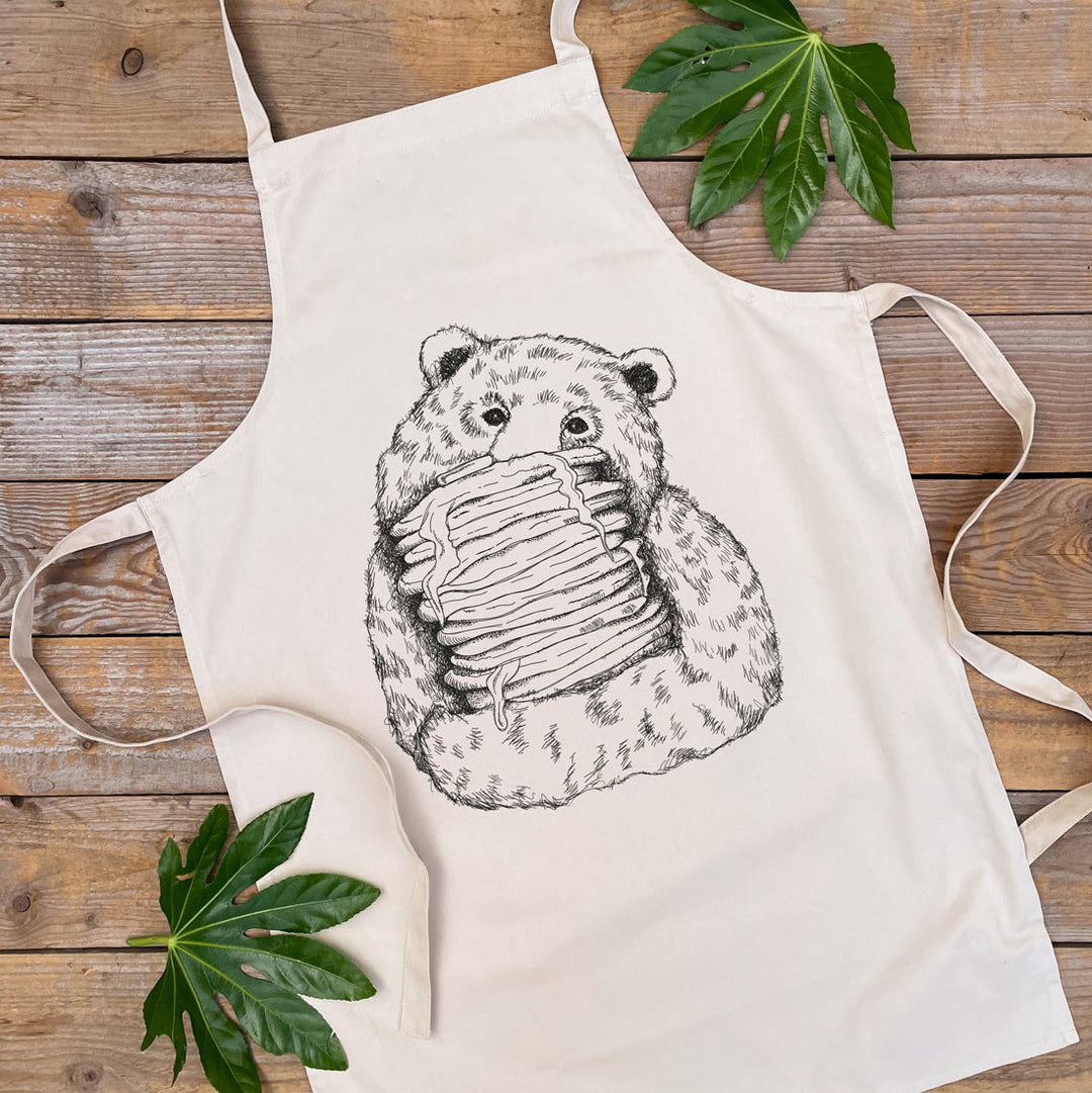 apron with bear and pancakes print