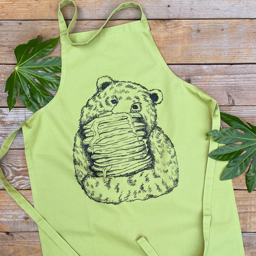 green apron with pancakes print