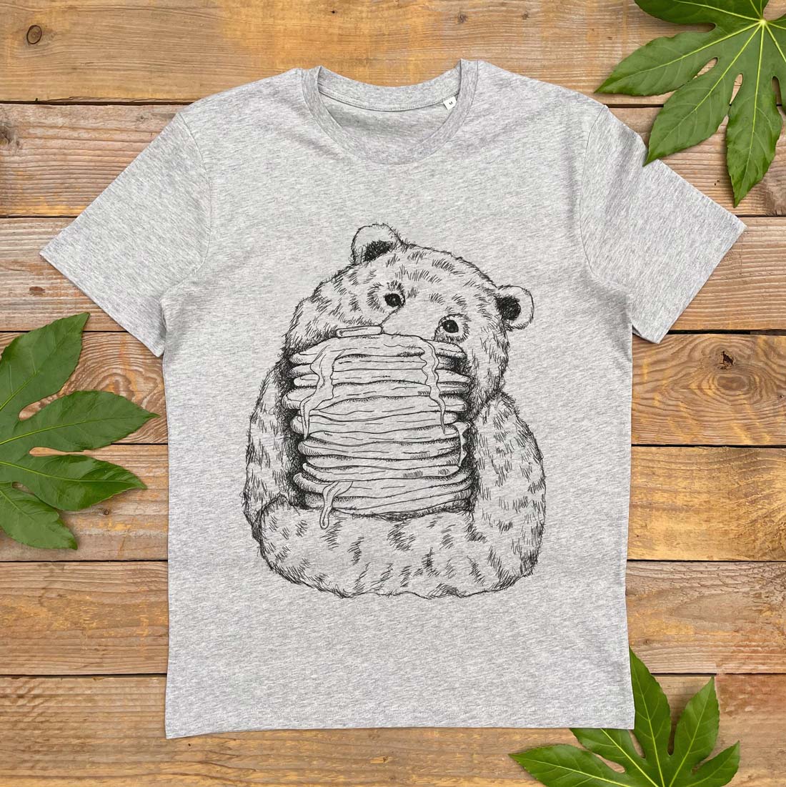 bear and pancakes grey tee