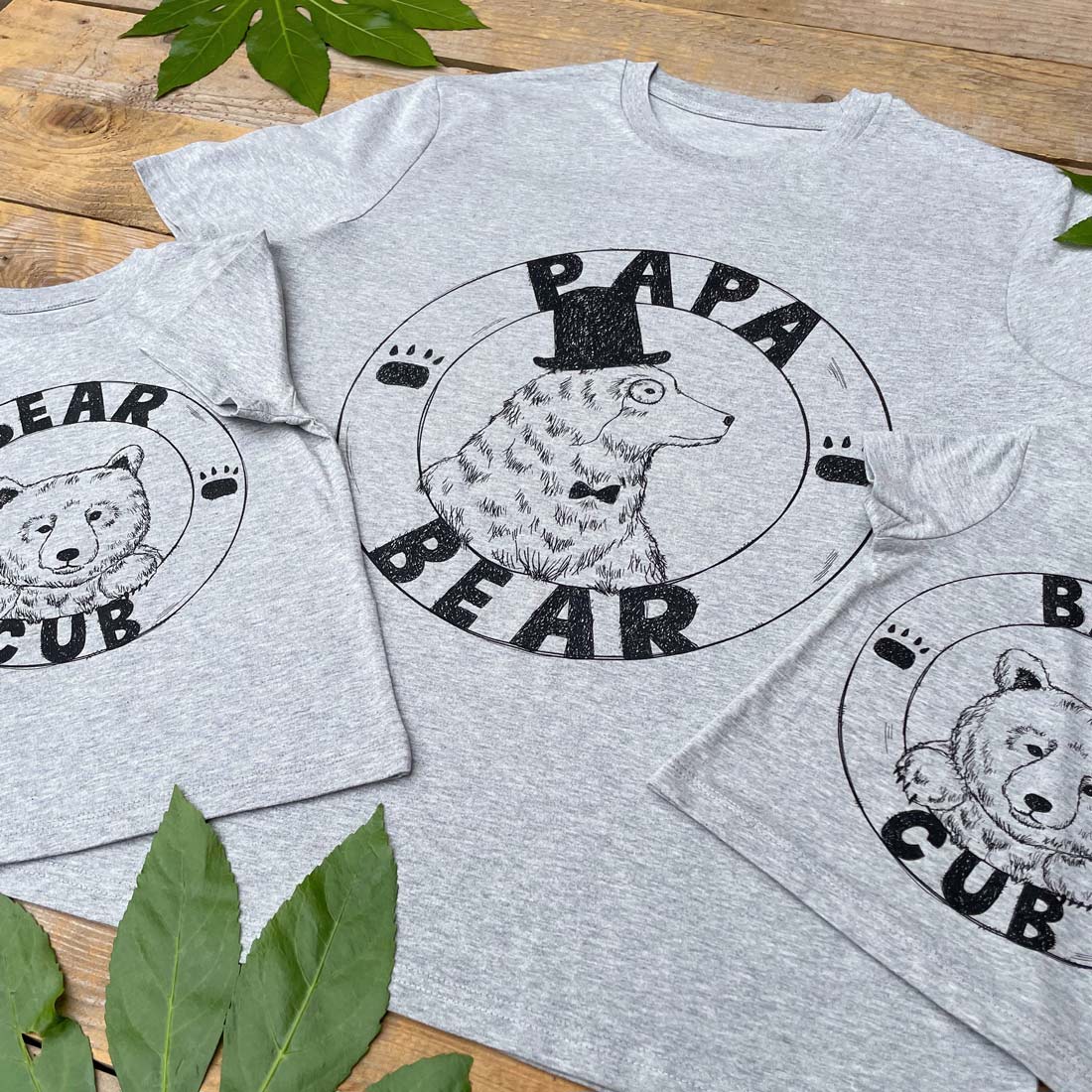 papa bear and two bear cub tshirts