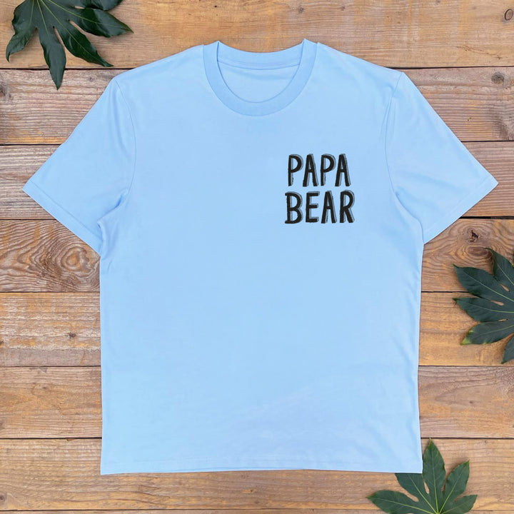blue mens tee with papa bear text