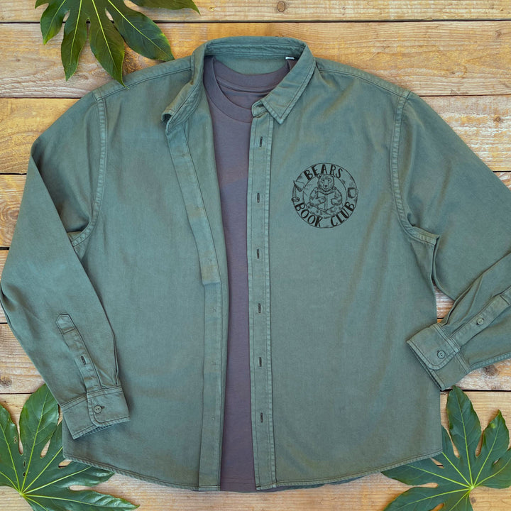 pesto buttoned up shirt with a bears book club logo print on the pocket