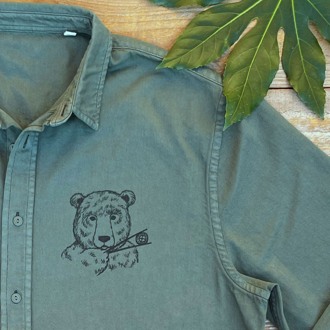 mens pesto shirt with bear and sushi design