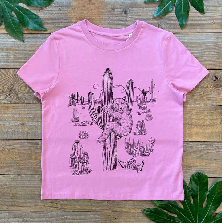 bear and cactus pink tee