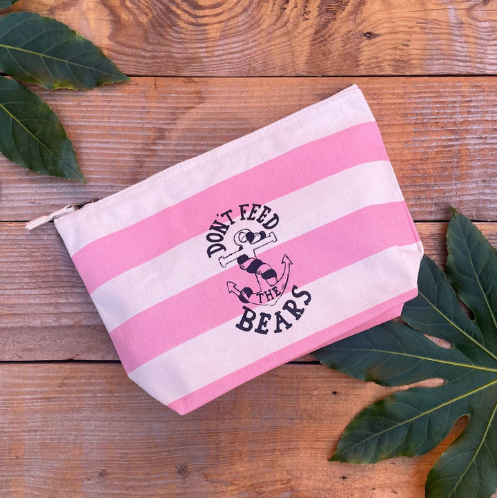 Pink stripey toiletry bag