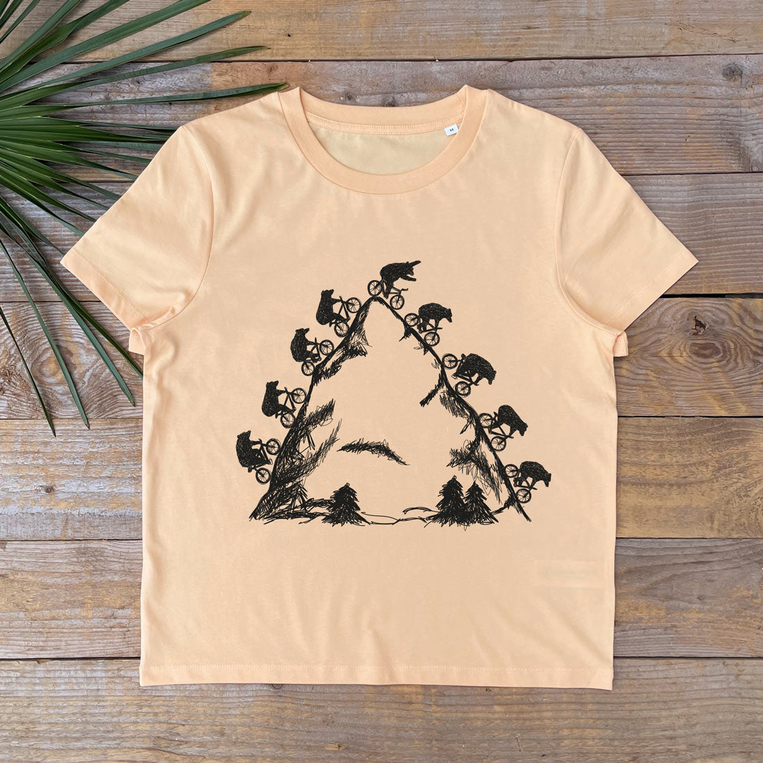 bears riding bikes over mountain tee