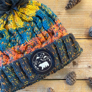 chunky bobble hat with bear patch