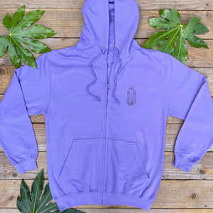 purple zip up hoodie with ghost bear