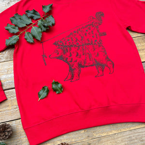 red jumper with squirrel and bear