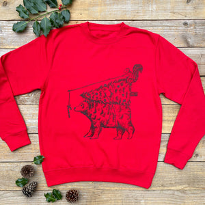 red christmas jumper with squirrel and bear