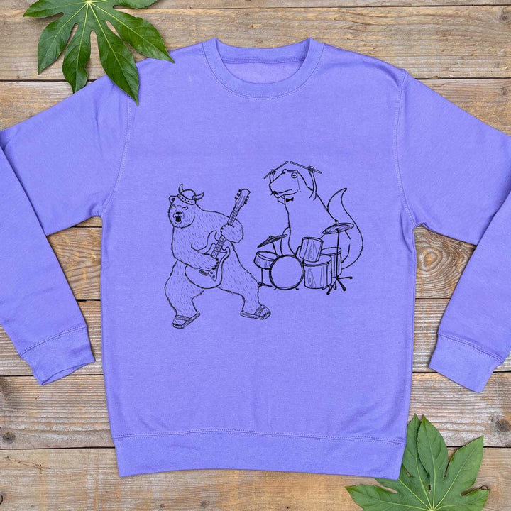 bear playing guitar dino playing drums jumper