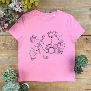 BEAR AND DINO ROCK BAND PINK TEE