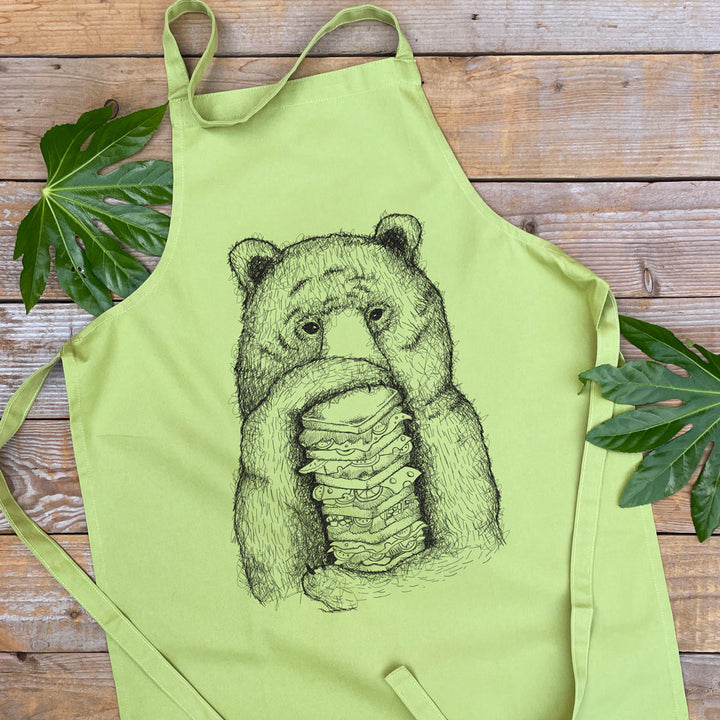 green apron wioth bear design