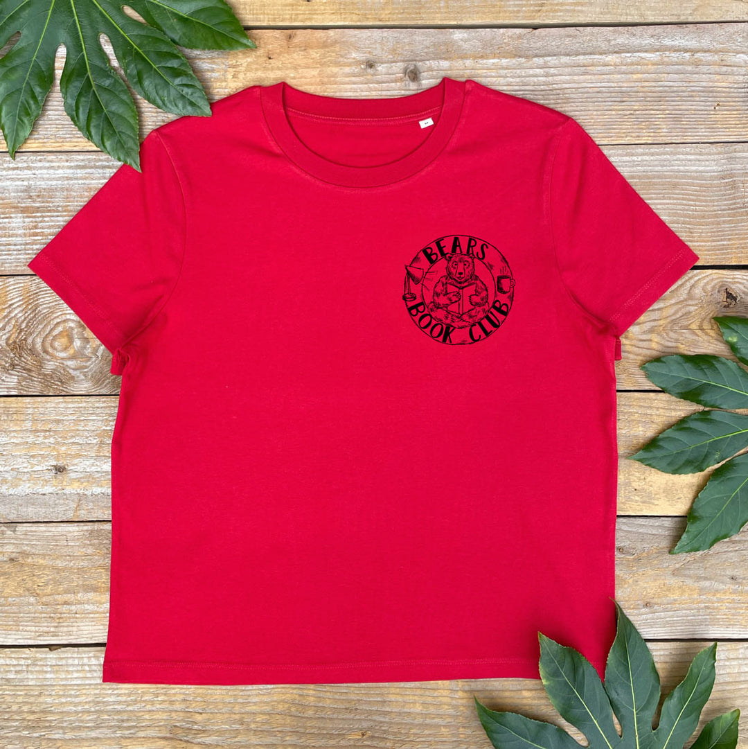 womens chilly red tshirt with bears book club print