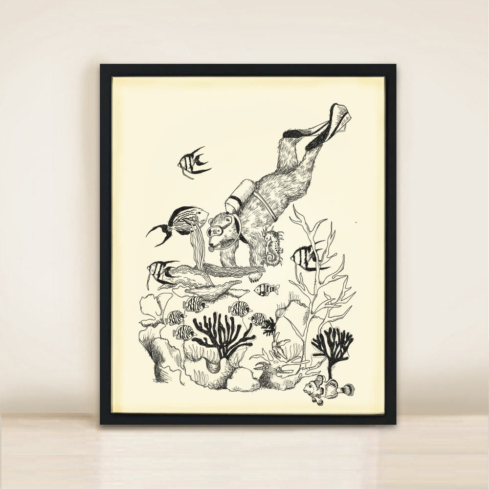 Scuba Bear Poster Print A3