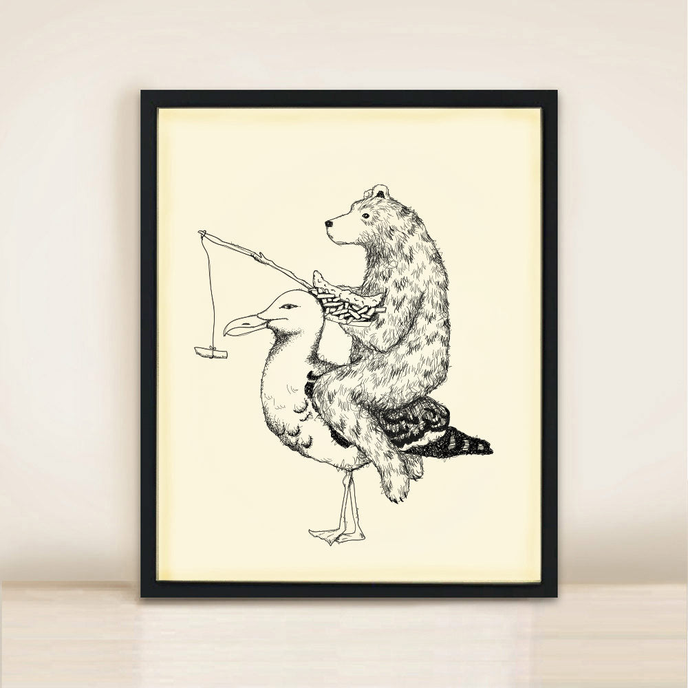 Bear and Seagull - Poster Print A3