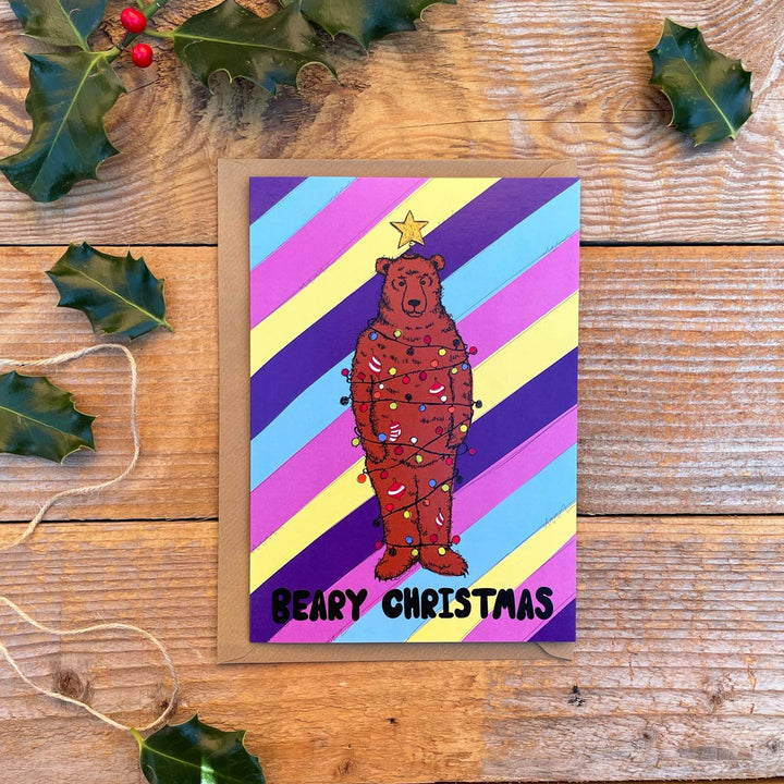 bear dressed as xmas tree card