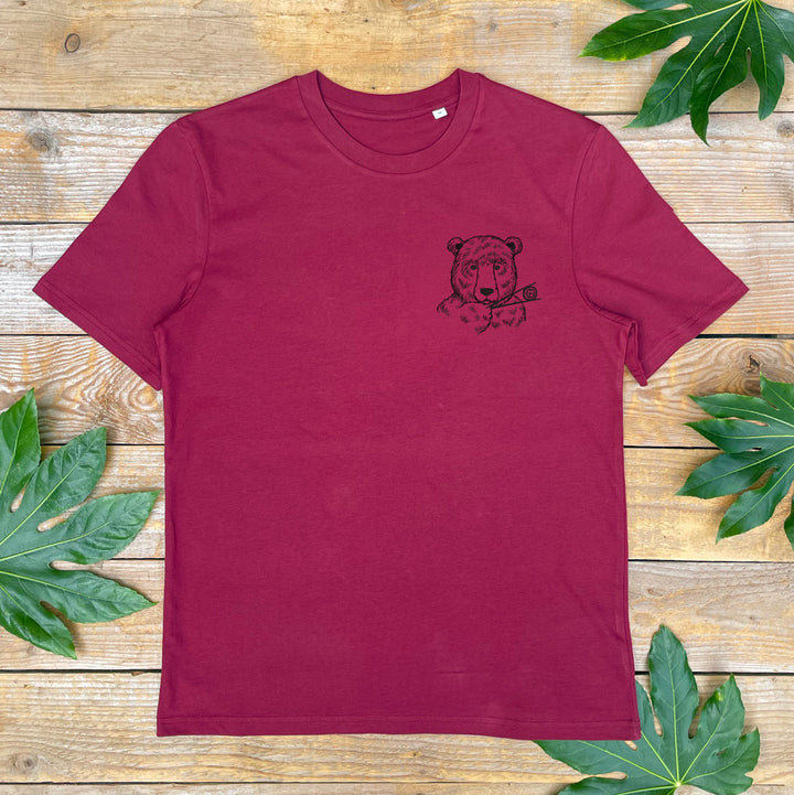 burgundy mens tee with sushi bear pocket print