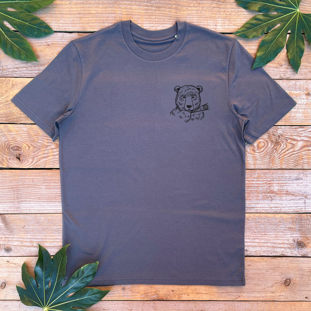 charcoal tshirt with a bear and sushi pocket print
