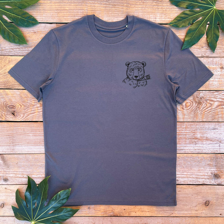 charcoal tshirt with a bear and sushi pocket print