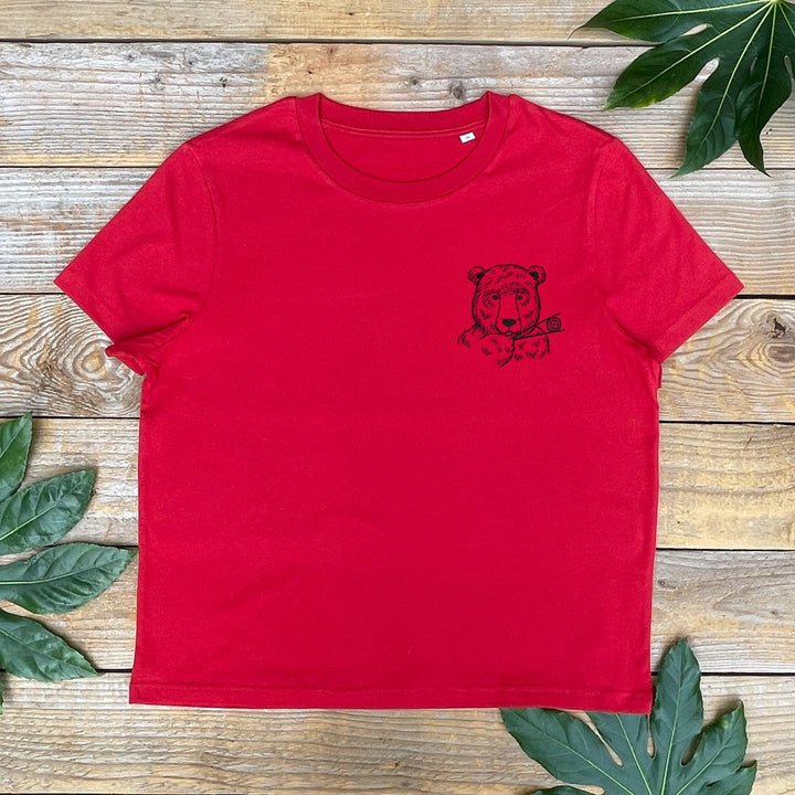 womens red tee wioth bear and sushi design
