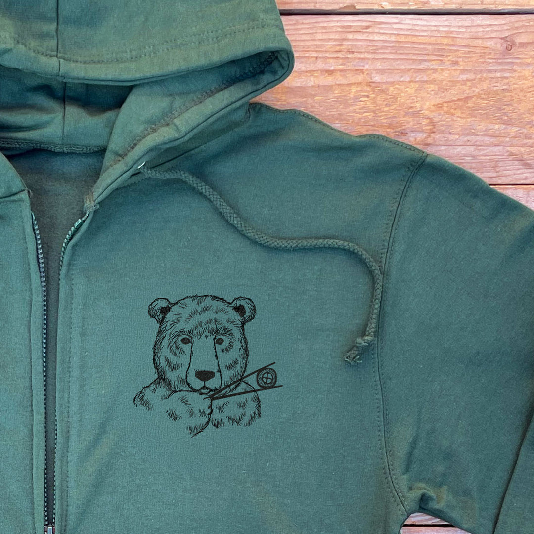 dark green hoodie with sushi bear print