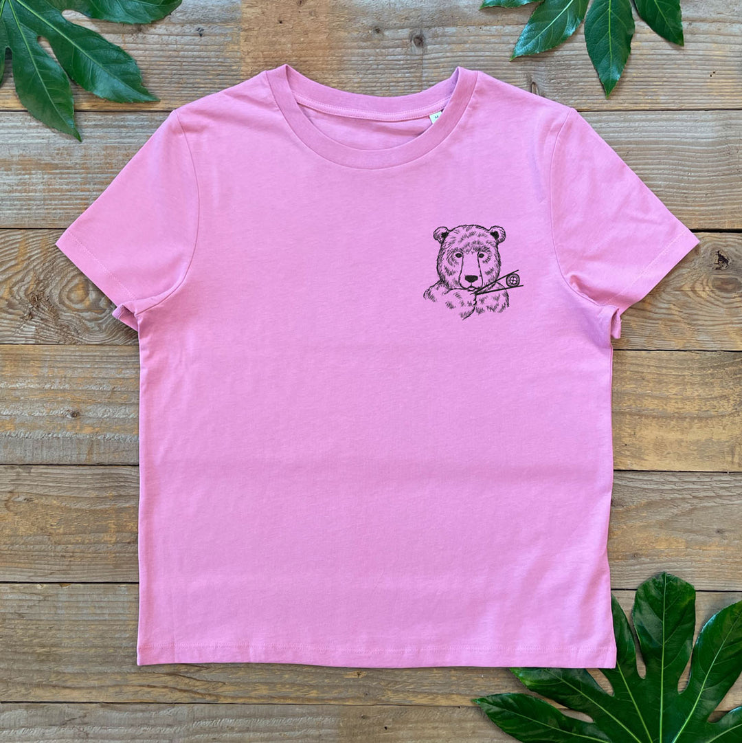 pink tshirt with bear and sushi pocket design