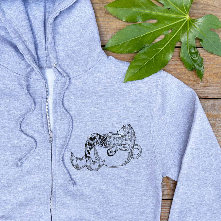 mermaid bear hoodie grey