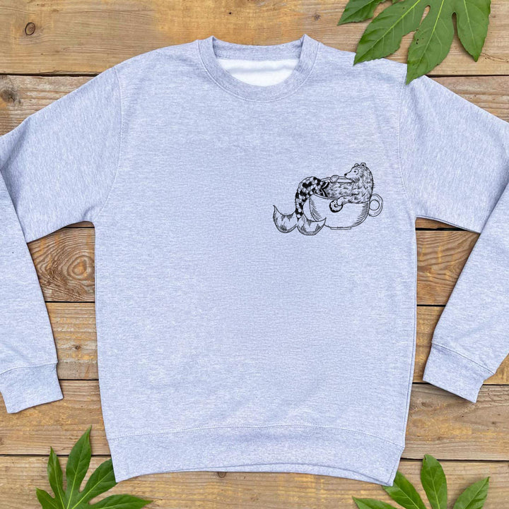 merbear in teacup grey jumper
