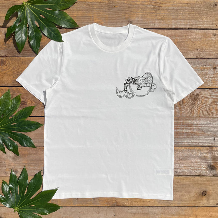 white tshirt with a merbear sat in a teacup