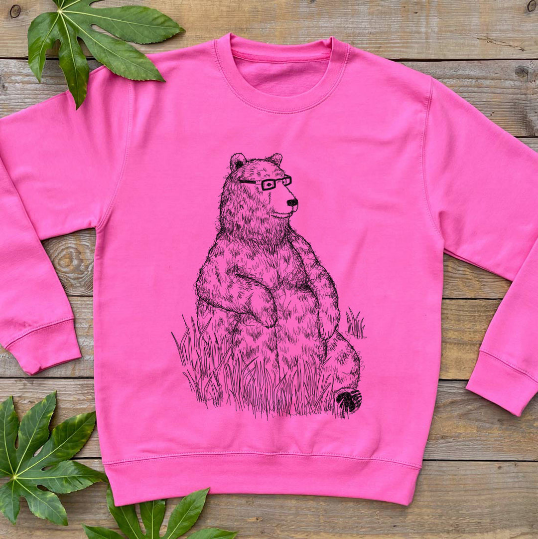 pink jumper with bear sitting