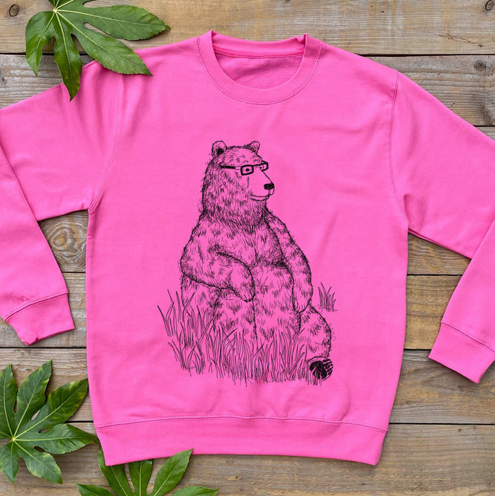 pink jumper with bear sitting