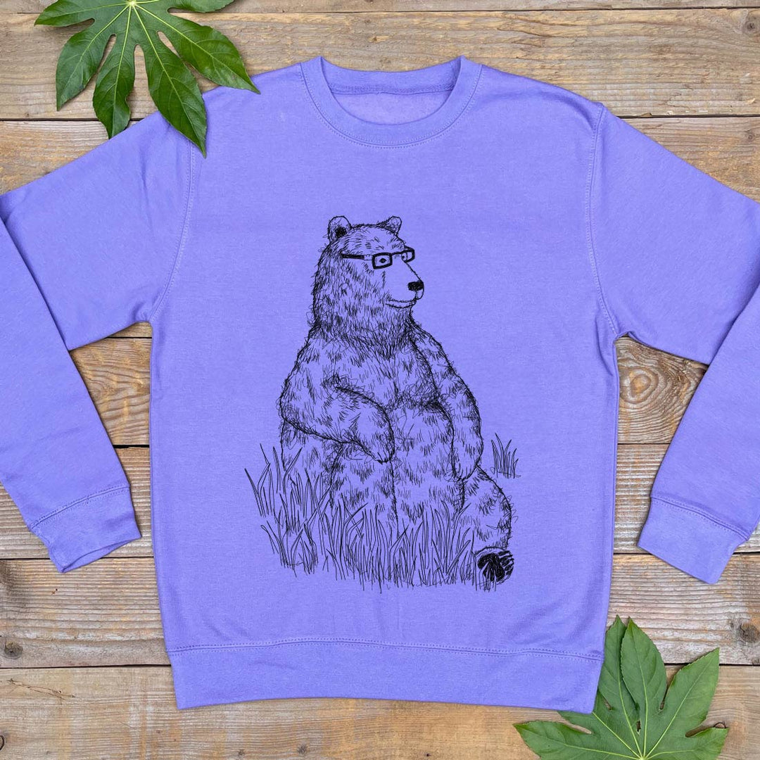 purple jumper with bear sitting design