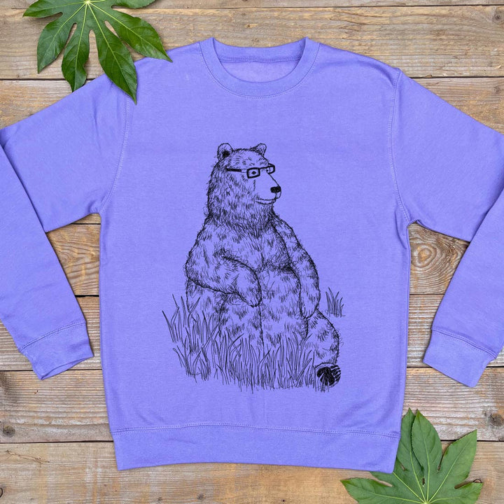 purple jumper with bear sitting design