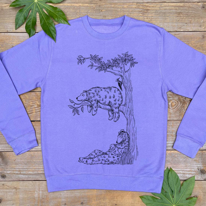 sleeping bears purple jumper