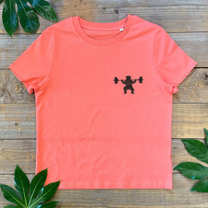 weight lifting bear orange tee