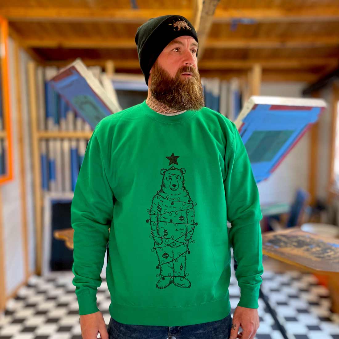 green Christmas bear jumper