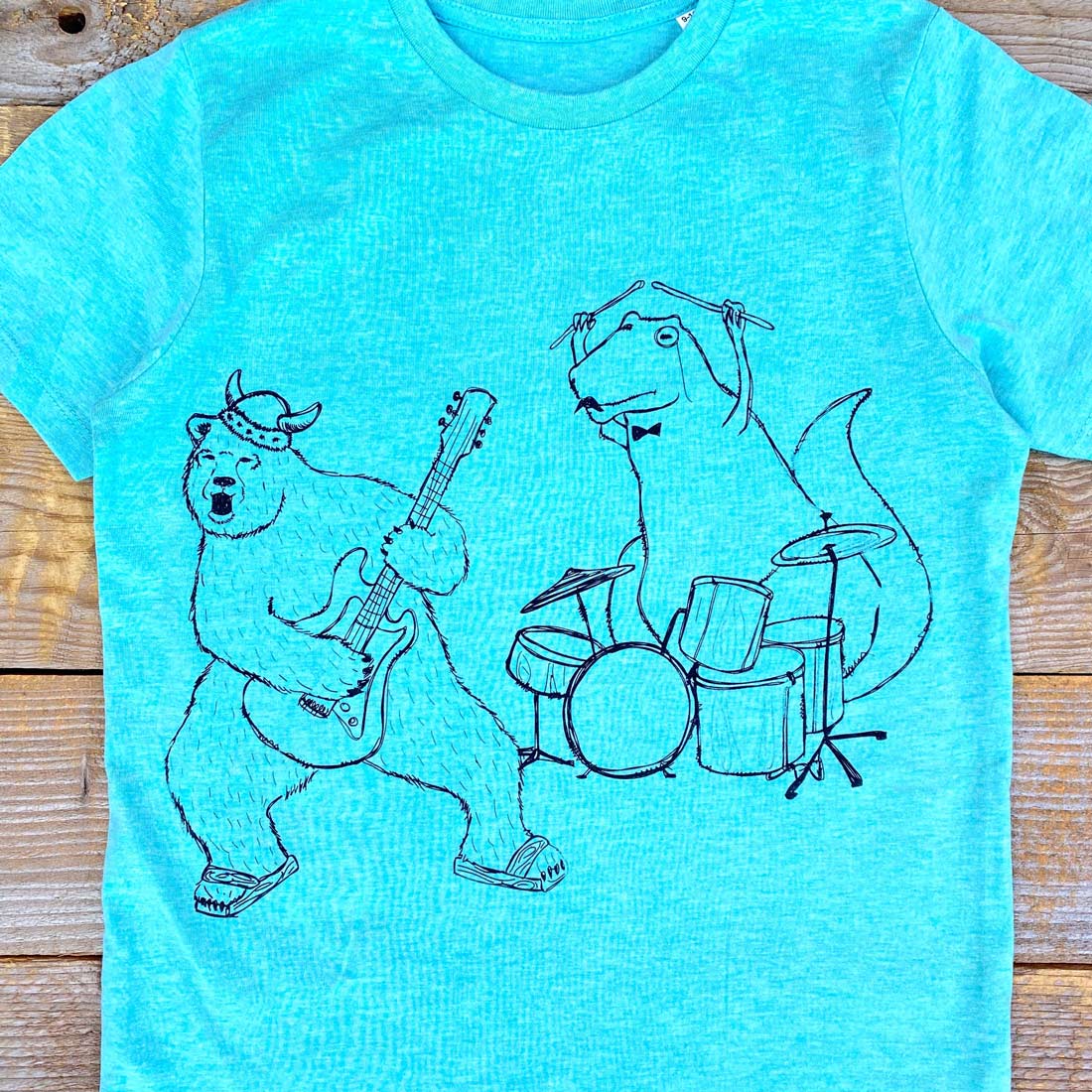 kids rock band tee close up